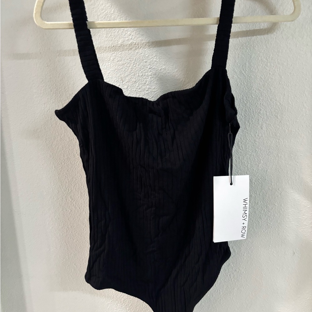 Whimsy + Row Black Ribbed Bodysuit